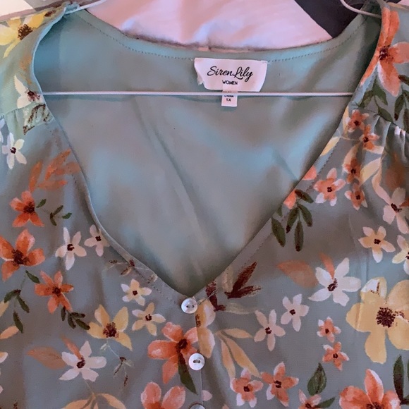 Teal Floral Blouse With Attached Teal Undershirt - Picture 2 of 5